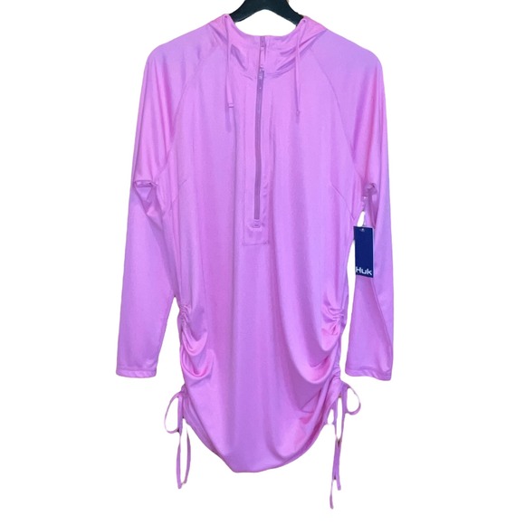 Huk Pursuit Coverup Dress UPF 50+ Sun Protection Hoodie Active Swim Pink L NWT - Picture 1 of 15